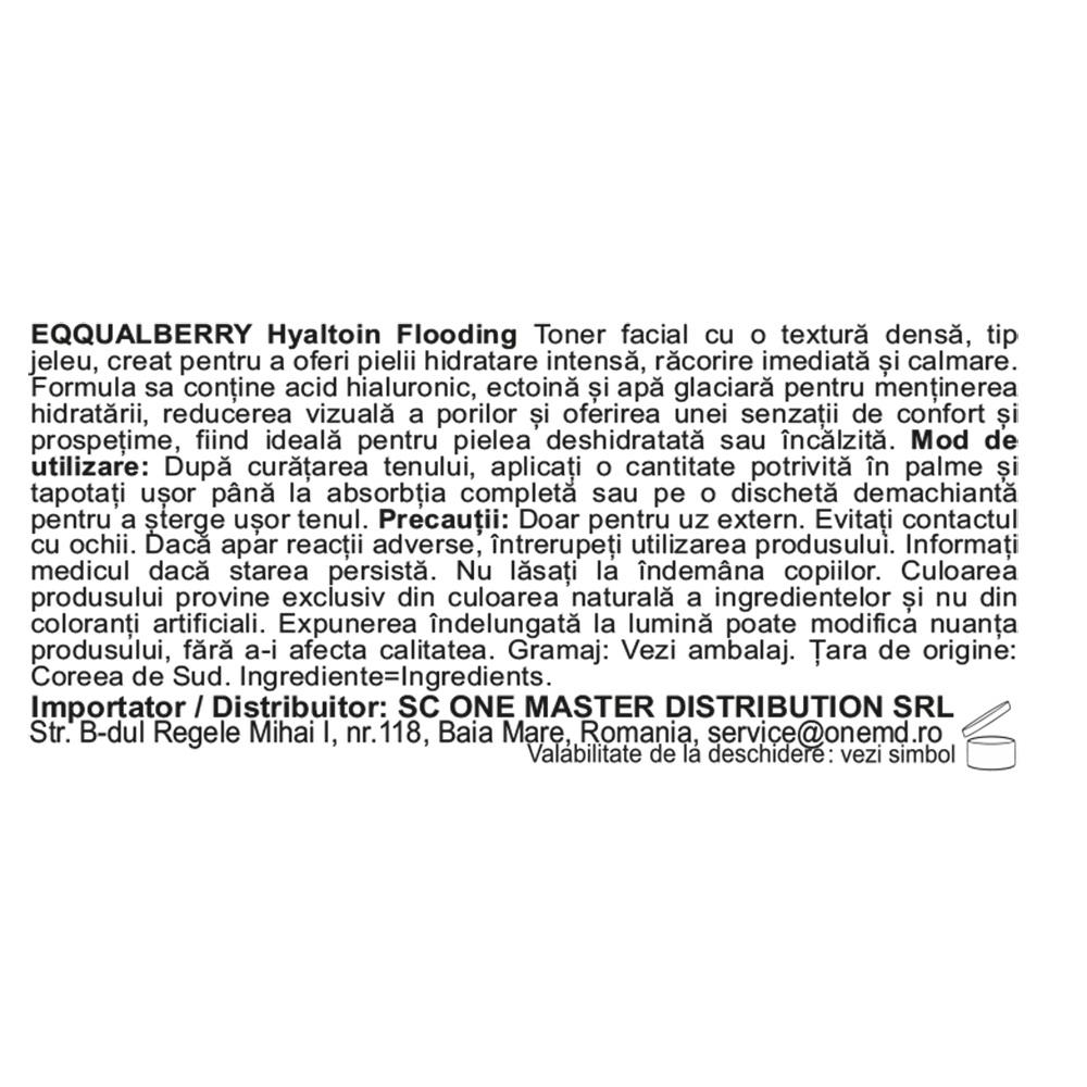 EQQUALBERRY Hyaltoin Flooding Toner, 150 ml - Toner de fata formulat cu acid hialuronic si ectoina, care contribuie la hidratarea pielii si la metinerea confortului cutanat