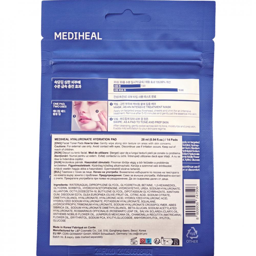 Hyaluronate Hydration Pad Toner de fata dischete 14 buc