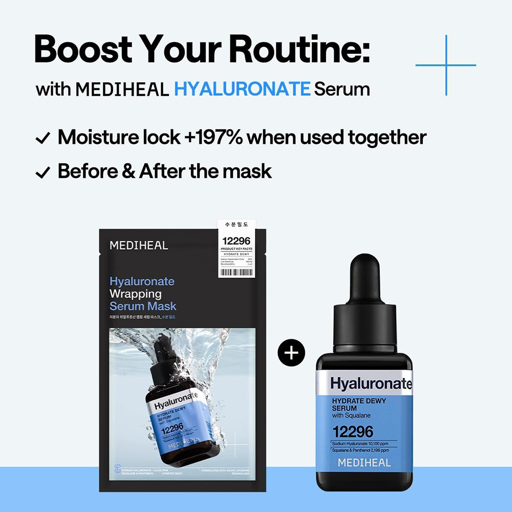 MEDIHEAL Hyaluronate Wrapping Serum Mak Hydrate Dewy 25 ml - Masca de fata formulata cu hialuronat de sodiu si squalan, care contribuie la hidratarea pielii si la metinerea apei in piele