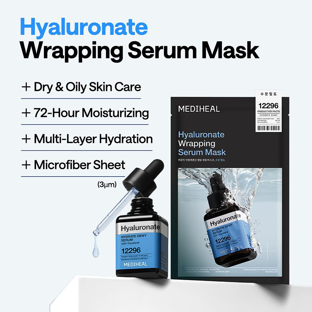 MEDIHEAL Hyaluronate Wrapping Serum Mak Hydrate Dewy 25 ml - Masca de fata formulata cu hialuronat de sodiu si squalan, care contribuie la hidratarea pielii si la metinerea apei in piele