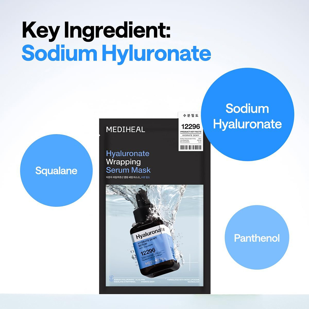 MEDIHEAL Hyaluronate Wrapping Serum Mak Hydrate Dewy 25 ml - Masca de fata formulata cu hialuronat de sodiu si squalan, care contribuie la hidratarea pielii si la metinerea apei in piele