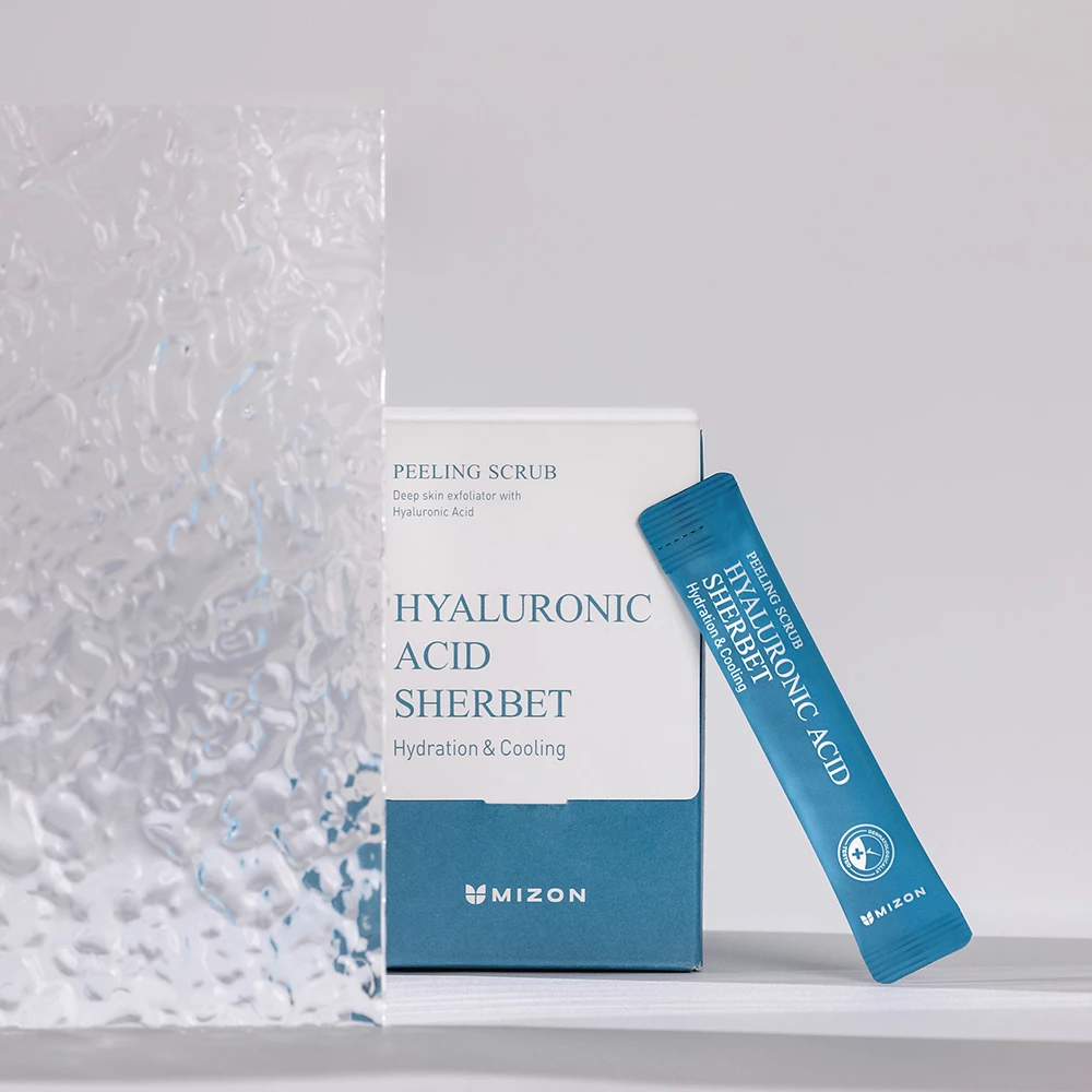 MIZON Hyaluronic Acid Sherbet scrub exfoliant facial hranitor - exfoliere delicata si hidratare intensa, 40 buc