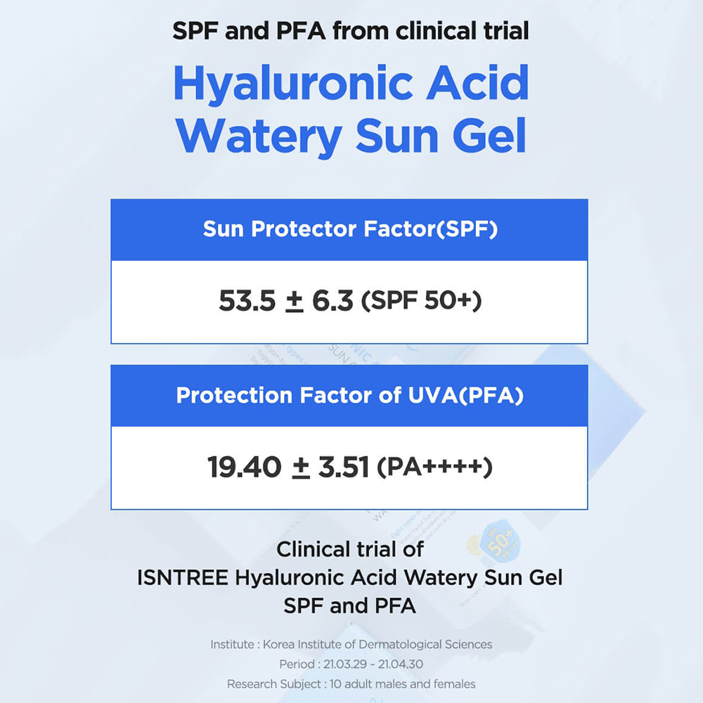 Isntree Hyaluronic Acid Watery Sun Gel – Cremă de față SPF50+ PA++++ cu acid hialuronic, 10 ml