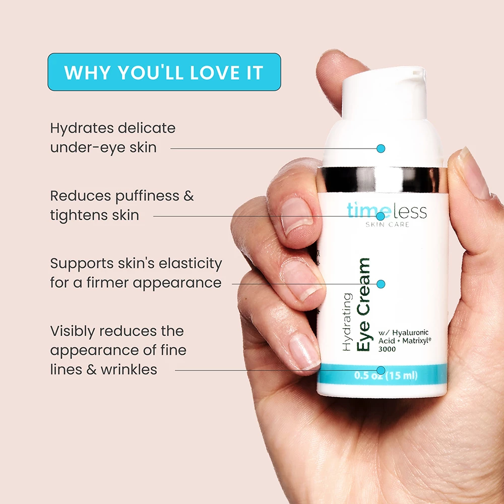 TIMELESS SKIN CARE Hydration Boost Crema de ochi - Ultra-hidratare si efect antirid cu acid hialuronic si peptide, 15 ml