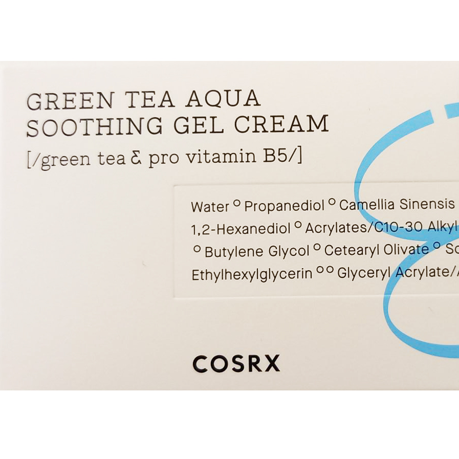 COSRX Hydrium Green Tea Aqua Soothing Gel Cream, 50 ml - crema de fata formulata cu pantenol si Camellia Sinensis (extract de ceai verde), care contribuie la hidratarea pielii si la metinerea pielii calma si hidratata