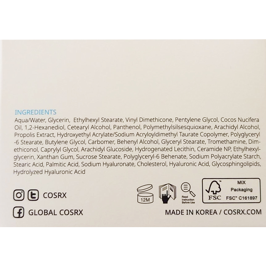 COSRX Hydrium Moisture Power Enriched, 50 ml - crema de fata formulata cu D-pantenol si ceramida, care contribuie la hidratarea pielii si la mentinerea confortului cutanat