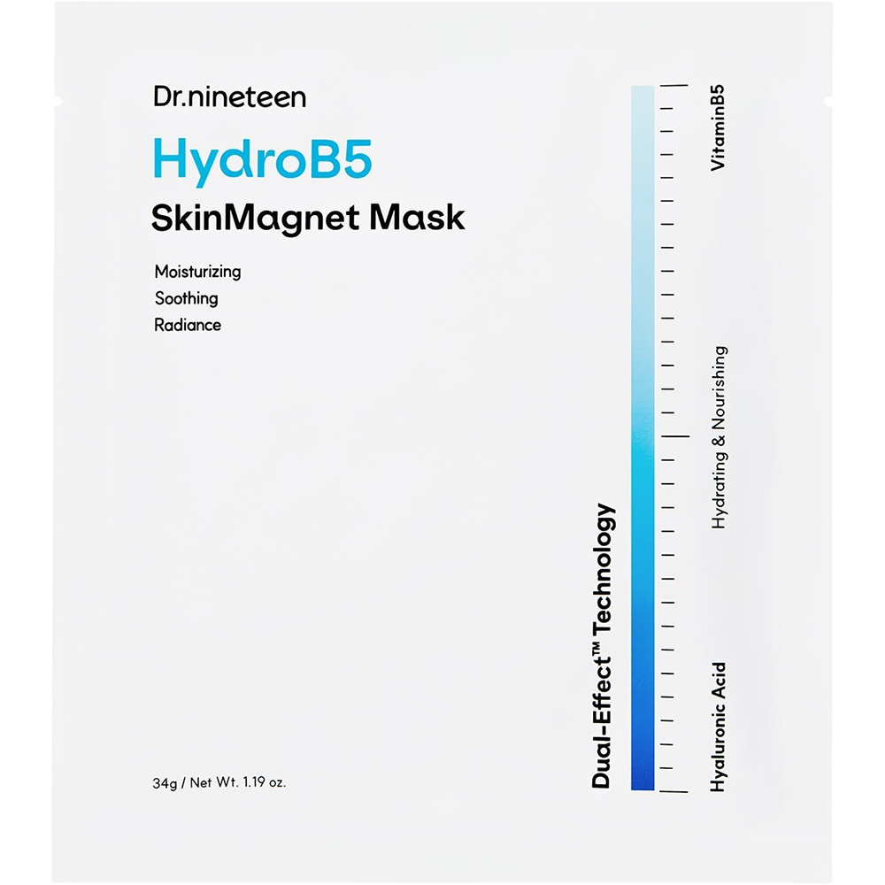 DR.NINETEEN Hydro B5 Skin Magnet Mask, 34 gr - Masca de fata formulata cu acid hialuronic si pantenol, care contribuie la hidratarea pielii si la metinerea barierei cutanate