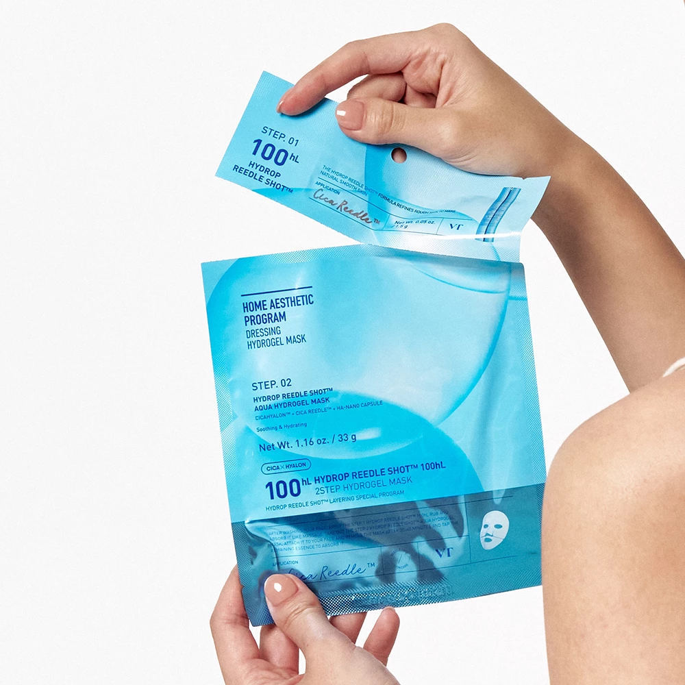VT COSMETICS Hydrop Reedle Shot 100hL 2 Step Hydrogel Mask Masca de fata - hidratare si elasticitate, 33 gr + 1.5 gr