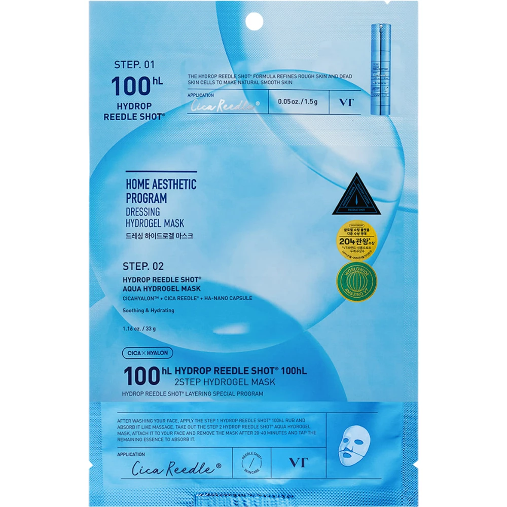 VT COSMETICS Hydrop Reedle Shot 100hL 2 Step Hydrogel Mask Masca de fata - hidratare si elasticitate, 33 gr + 1.5 gr