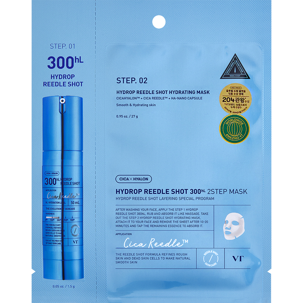 VT COSMETICS Hydrop Reedle Shot 300hl 2 Step Sheet Mask Masca de fata - hidratare si luminozitate, 27 gr