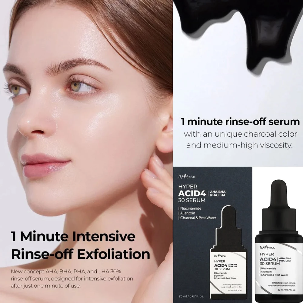 ISNTREE Hyper Acid4 Ser Exfoliant Intens 30 AHA BHA PHA LHA - Ten Luminos si Textura Uniforma, 20 ml