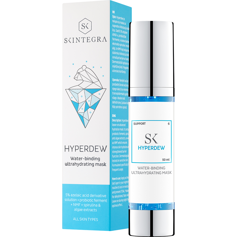 SKINTEGRA Hyperdew - masca de fata formulata cu acid azelaic derivat APAD 5% si factori naturali de hidratare NMF, care contribuie la hidratarea pielii si la mentinerea barierei hidrolipidice - 50 ml