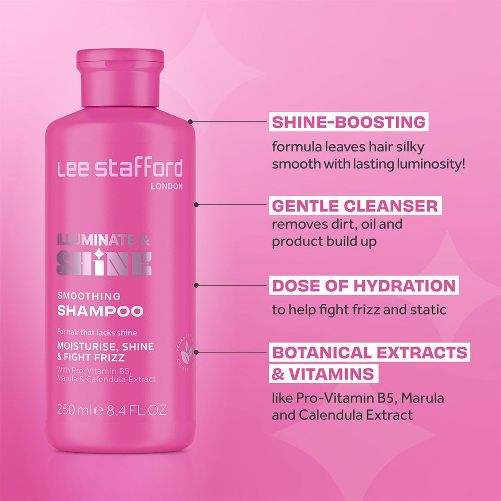 Lee Stafford Illuminate & Shine Smoothing Shampoo – Șampon pentru netezire și strălucire intensă, 250 ml