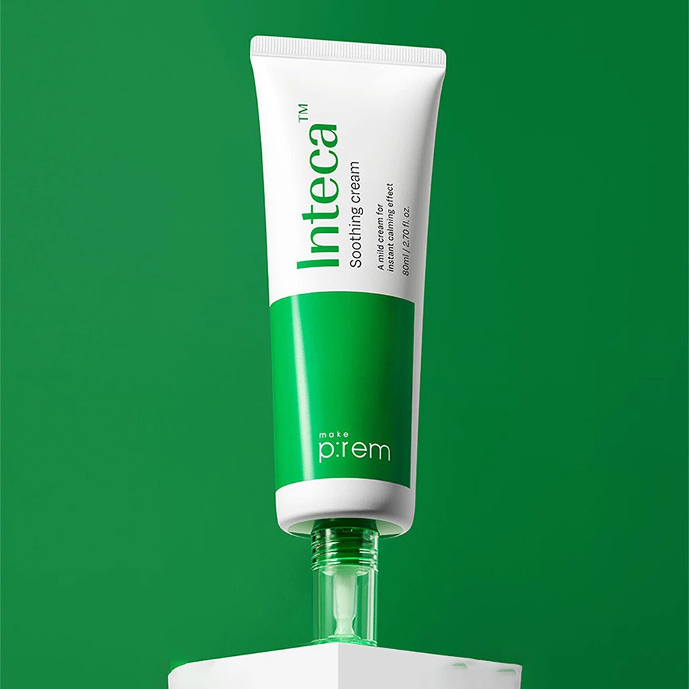 MAKE P:REM Inteca Crema pentru fata Calmanta - Crema vegana calmanta cu extract de Centella Asiatica pentru hidratare si calmarea pielii sensibile, 80 ml
