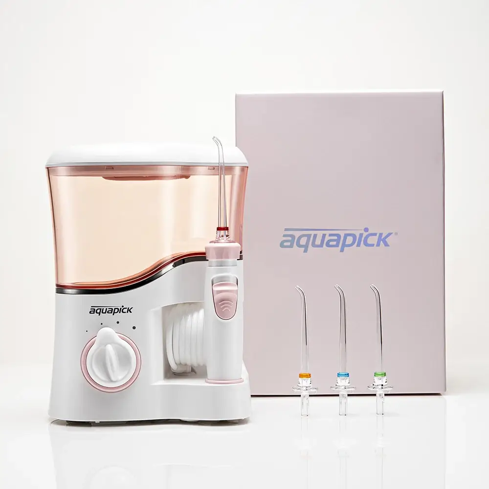 AQUAPICK Irigator Bucal Profesional AQ-350 Roz - 12 trepte de presiune, Functie auto-start, Curatare Profunda si Protectie Gingivala, Capacitate 600 ml