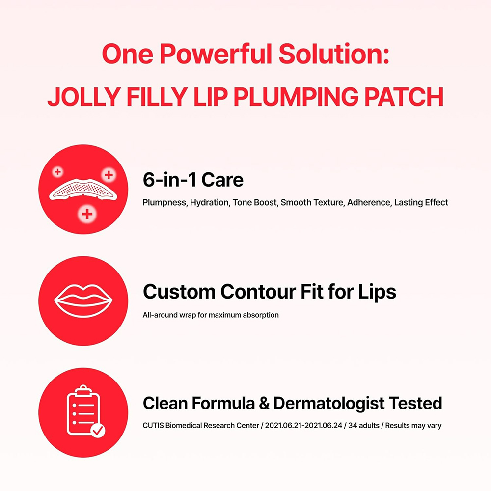 ACROPASS Jolly Filly Lip Plumping Patch - masca de buze formulata cu acid hialuronic si Capsicum Frutescens Fruit Extract, care contribuie la hidratarea buzelor si la imbunatatirea aspectului volumului buzelor - 2 buc