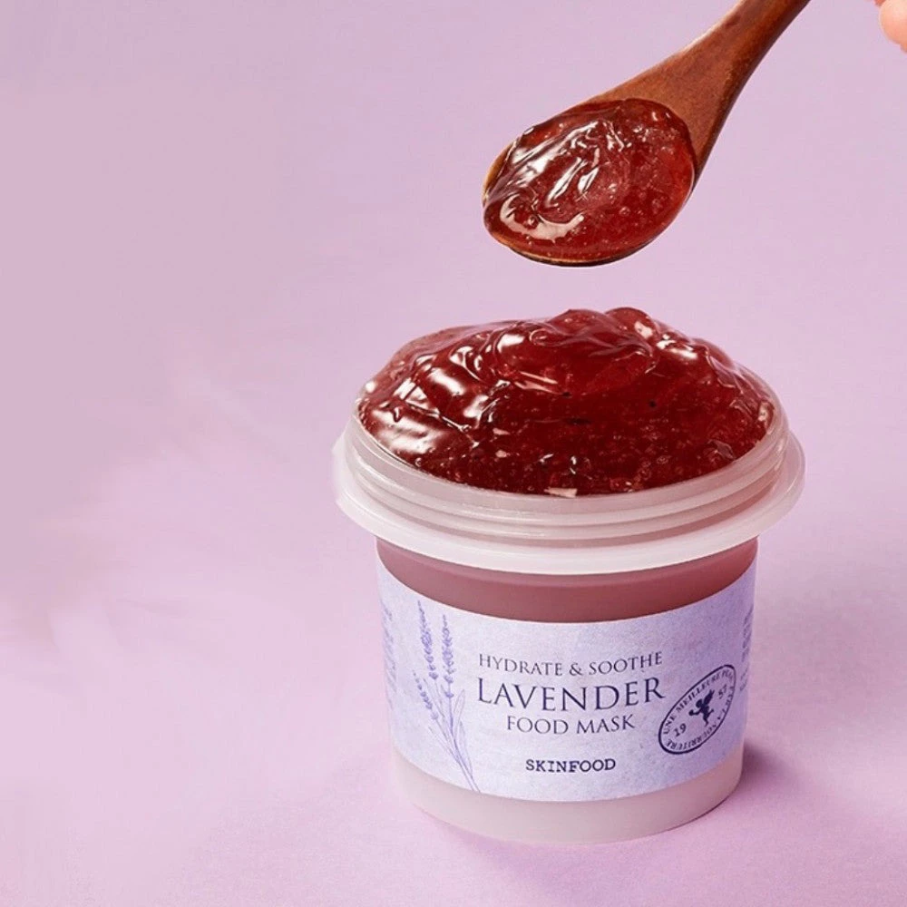 Mască de față hidratantă și calmantă Skinfood Lavender Food Mask cu 10% apă de flori de lavandă - 120 g