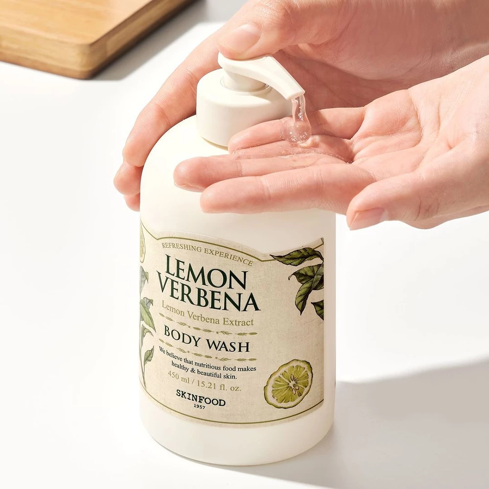 SKINFOOD Lemon Verbena Gel de Dus Revigorant cu Extract Natural - Curatare Delicata si Hidratare Intensa, 450 ml