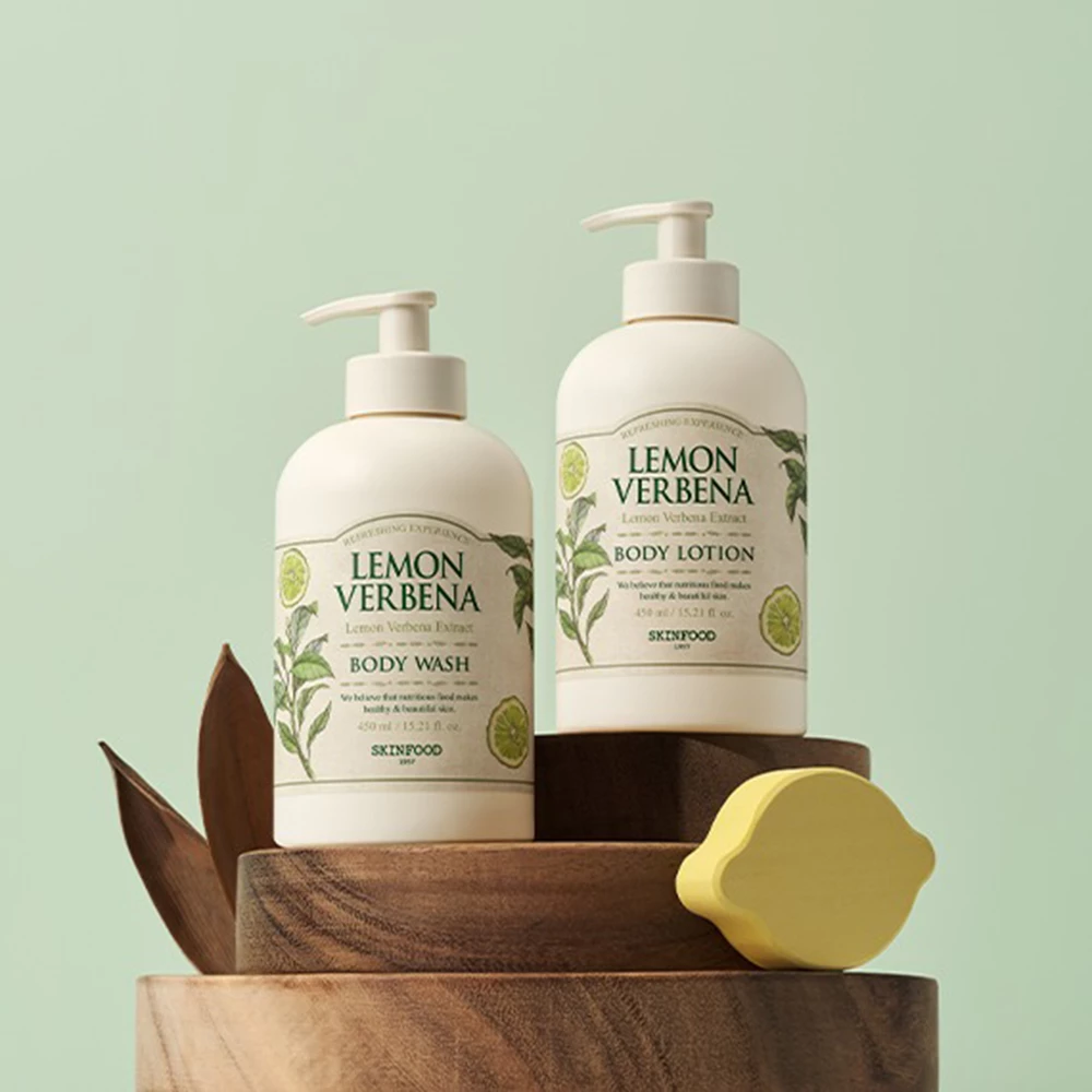 SKINFOOD Lemon Verbena Gel de Dus Revigorant cu Extract Natural - Curatare Delicata si Hidratare Intensa, 450 ml