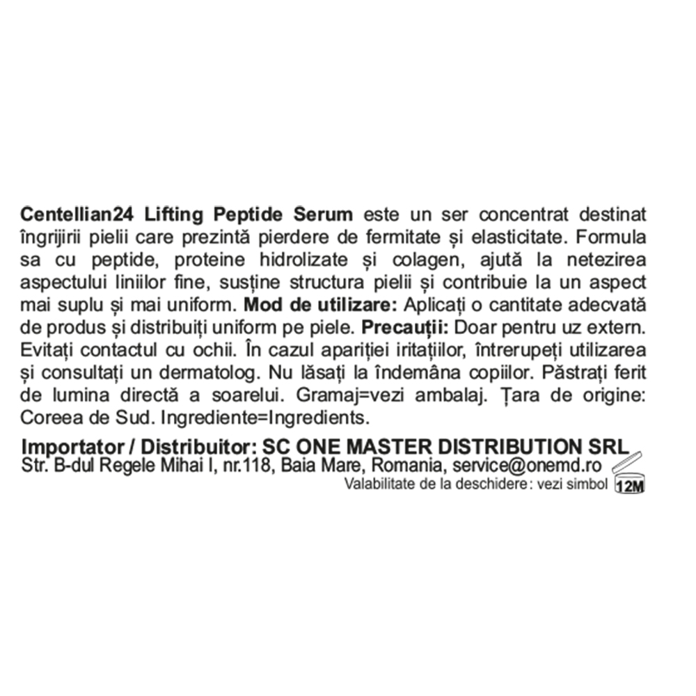 CENTELLIAN24 Lifting Peptide Serum - ser de fata formulat cu complex de 42 peptide si acid hialuronic, care contribuie la imbunatatirea aspectului fermitatii pielii si la metinerea hidratarii - 30 ml