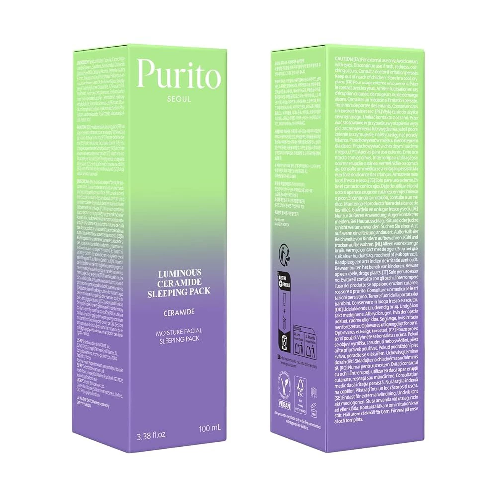 PURITO Luminous Ceramide Sleeping Pack Crema de fata - netezire si hidratare 100 ml