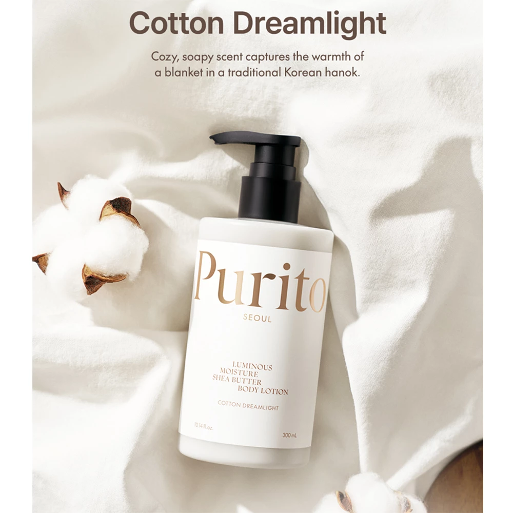 PURITO Seoul Luminous Moisture Lotiune de Corp Cotton Dreamlight - Hidratare Intensa si Catifelare, 300 ml