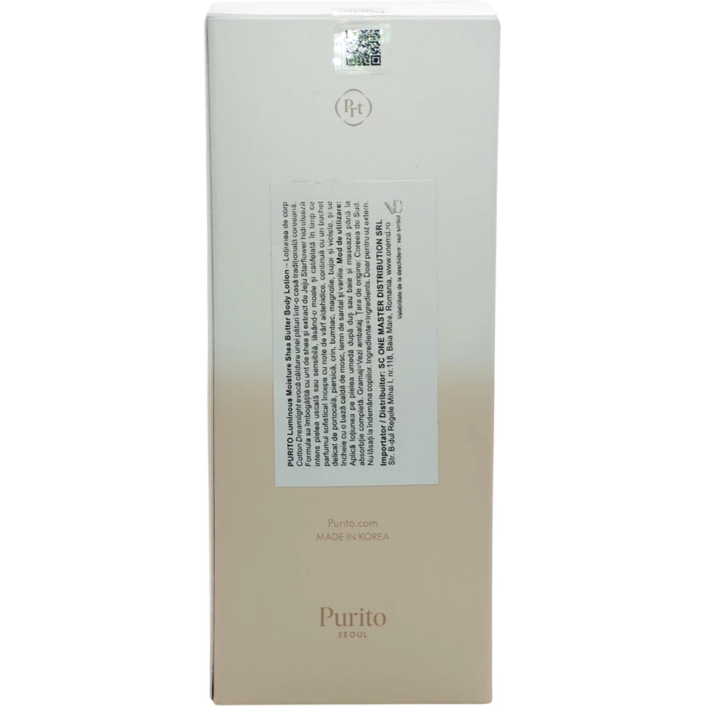 PURITO Seoul Luminous Moisture Lotiune de Corp Cotton Dreamlight - Hidratare Intensa si Catifelare, 300 ml