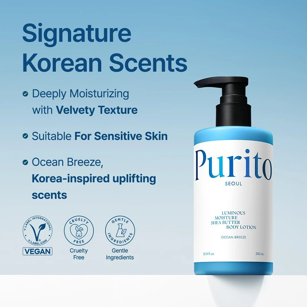 PURITO Seoul Luminous Moisture Lotiune de Corp Ocean Breeze - Hidratare Intensa si Parfum Revigorant, 300 ml