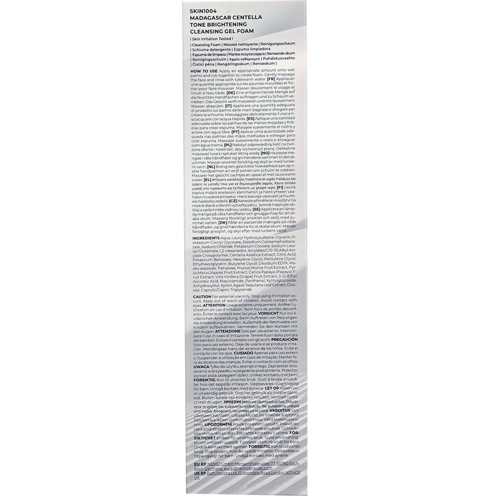 SKIN1004 Madagascar Centella Tone Brightening - gel de curatare formulat cu Extract de Centella Asiatica si Niacinamida, care contribuie la indepartarea reziduurilor de machiaj si a murdariei si la imbunatatirea tonusului si stralucirii pielii - 125 ml