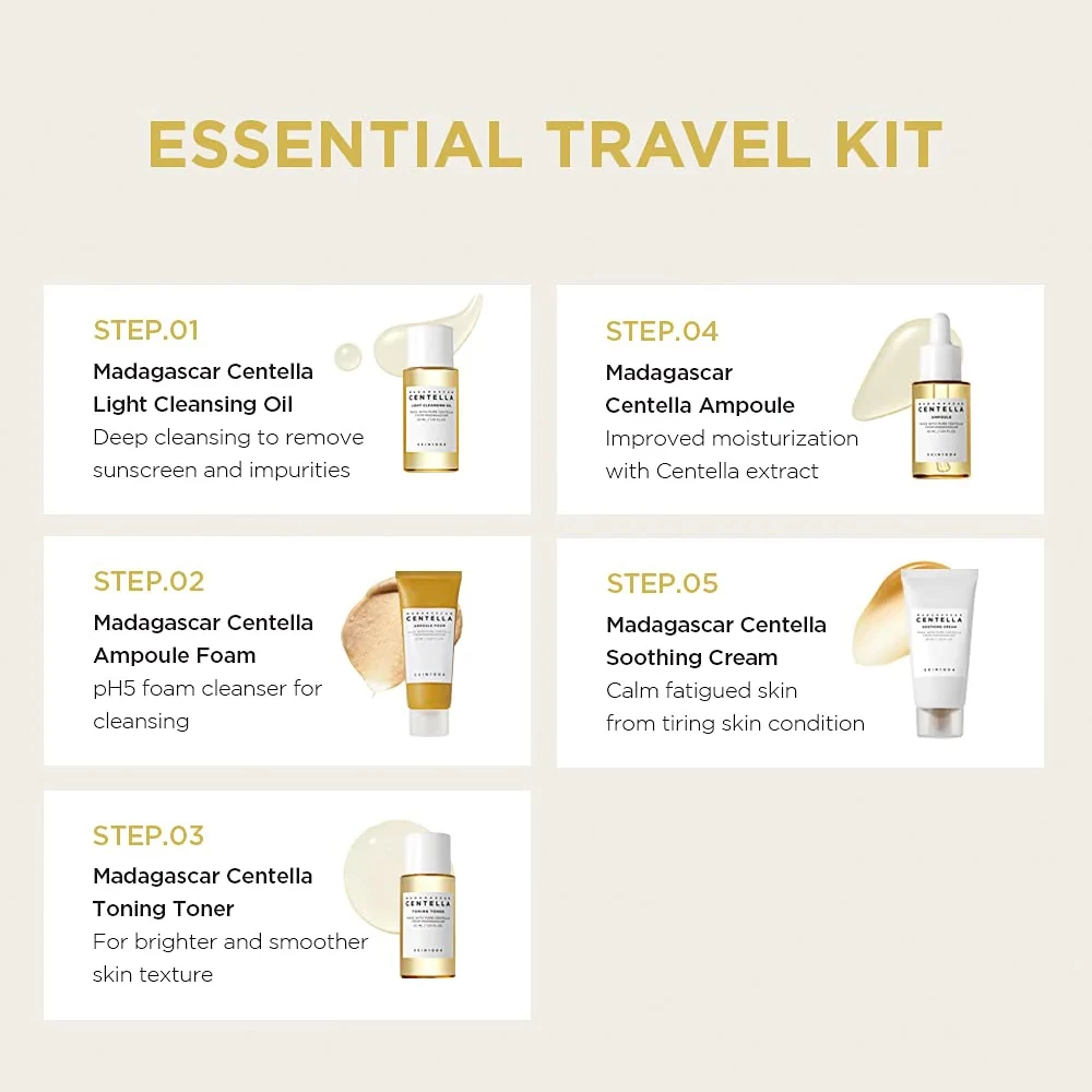SKIN1004 Madagascar Centella Travel Kit – Set de Călătorie | 5 Produse Esențiale pentru Îngrijirea Pielii