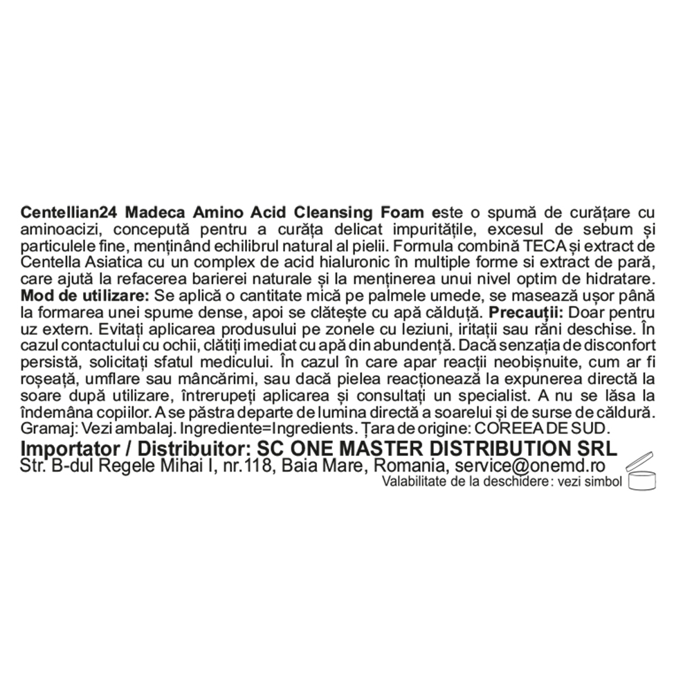 CENTELLIAN24 Madeca Amino Acid Cleansing Foam - spuma de curatare formulata cu TECA si Amino Acid Betaine, care contribuie la curatarea pielii si la metinerea barierei naturale a pielii - 160 gr