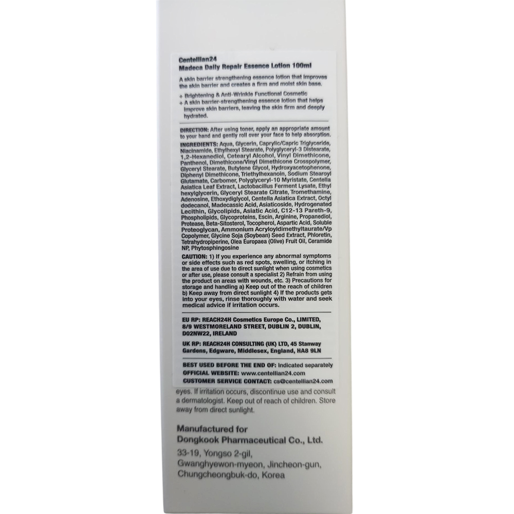 CENTELLIAN24 Madeca Daily Repair Essence Lotion - esenta formulata cu niacinamida si ceramide, care contribuie la hidratarea pielii si la mentinerea barierei cutanate - 100 ml