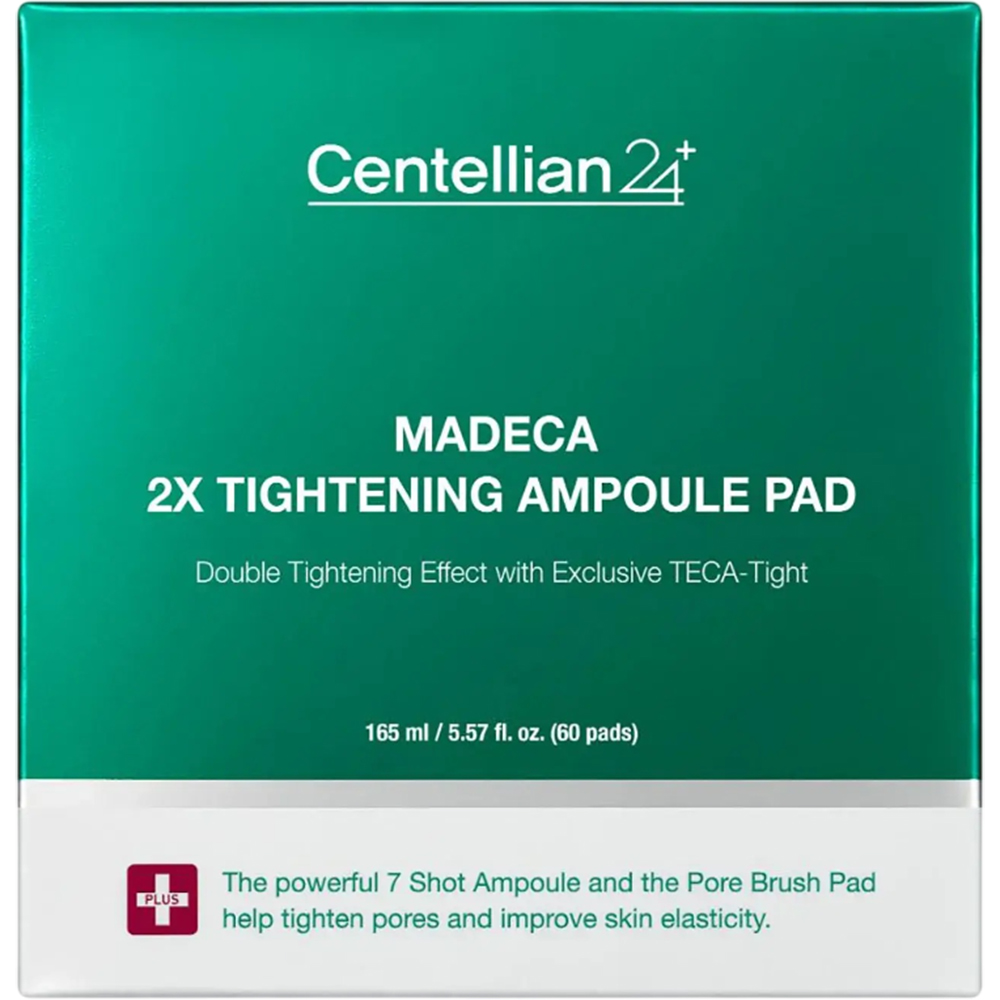 CENTELLIAN24 Madeca Double Tightening Ampoule Pad - ser de fata formulat cu AHA si BHA, care contribuie la exfolierea delicata a pielii si la mentinerea confortului cutanat - 60 buc