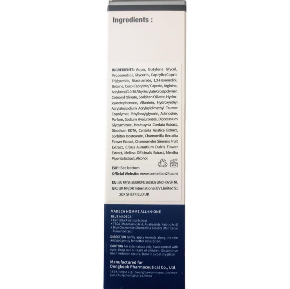 CENTELLIAN24 Madeca Homme All In One - lotiune de fata formulata cu Centella Asiatica Extract si niacinamide, care contribuie la hidratarea pielii si la mentinerea echilibrului intre hidratare si sebum - 125 ml