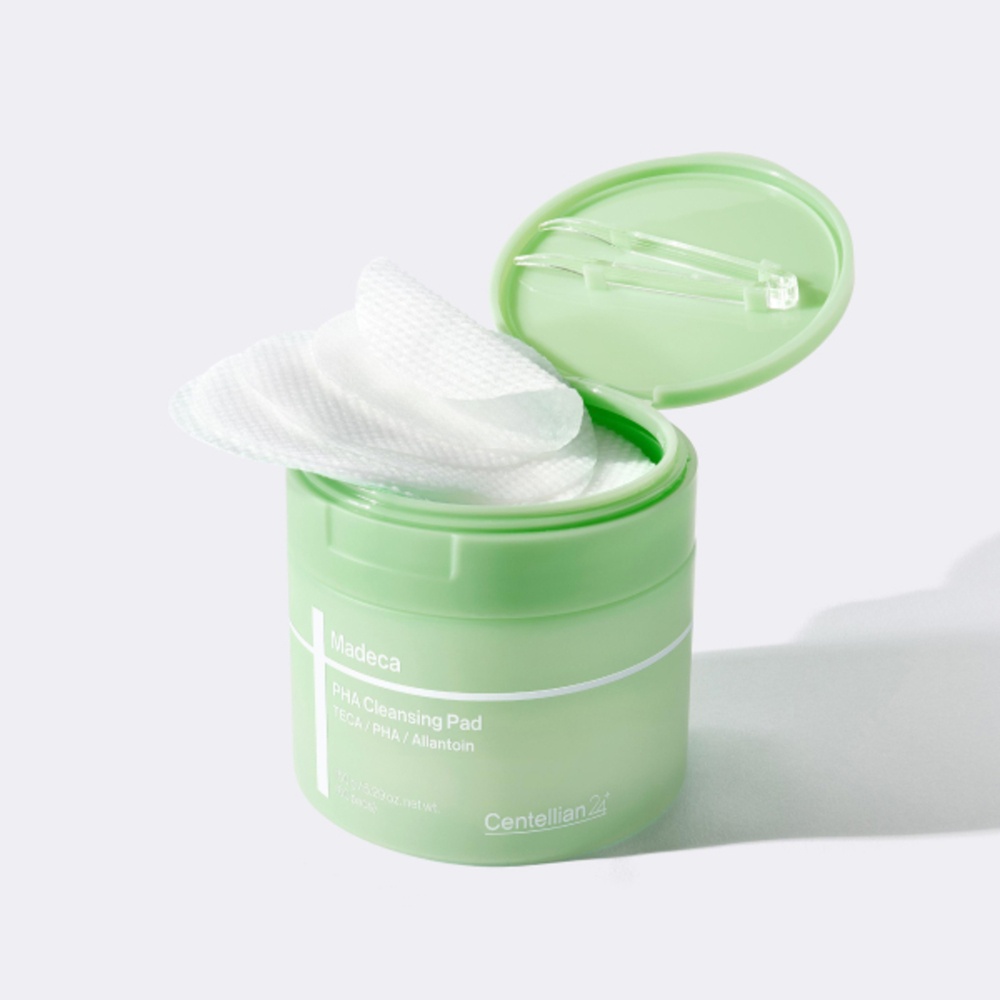 CENTELLIAN24 Madeca PHA Cleansing Pad - dischete demachiante formulate cu Centella Asiatica (TECA) si PHA (Gluconolactona), care contribuie la indepartarea machiajului, impuritatilor si excesului de sebum si la metinerea aspectului proaspat si uniform al pielii - 60 buc