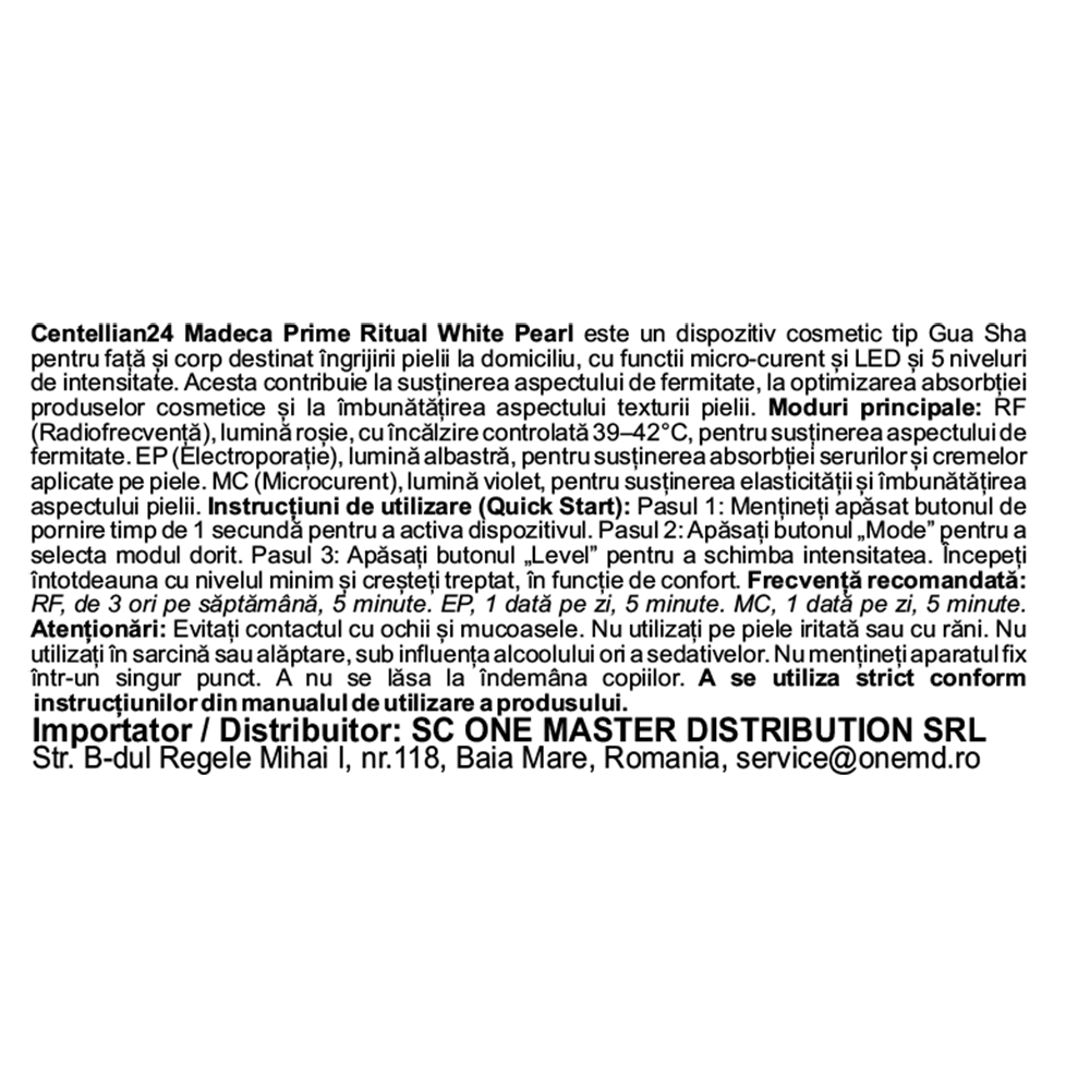 CENTELLIAN24 Madeca Prime Ritual White Pearl - aparat multifunctional pentru ingrijire profesionala pentru ten si corp, cu design tip Gua Sha si sistem inteligent cu senzor de miscare si ghidaj audio