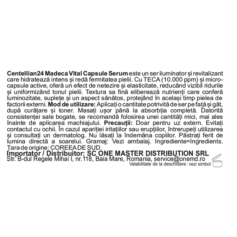 CENTELLIAN24 Madeca Vital Capsule Serum - ser de fata formulat cu Centella Asiatica (TECA) si niacinamide, care contribuie la calmarea pielii si la uniformizarea tonului tenului - 50 ml