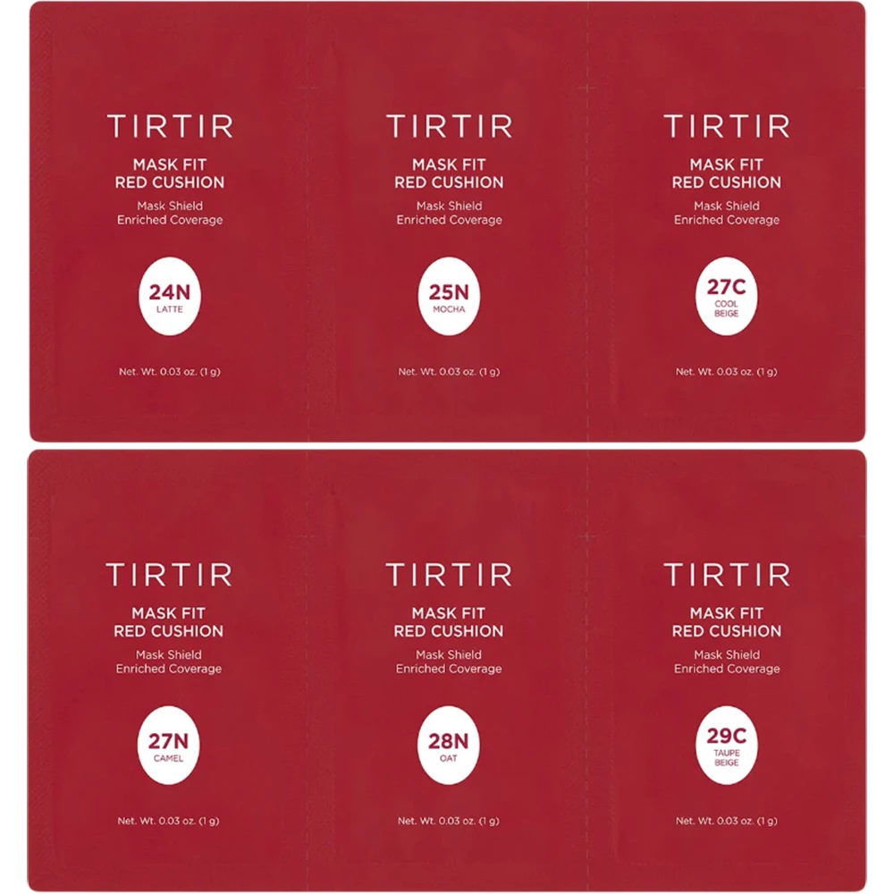 TIRTIR Collection Fond de Ten Mask Fit Red Cushion 24N-29C - Acoperire Impecabila si Rezistenta la Transfer, 6 x 1gr