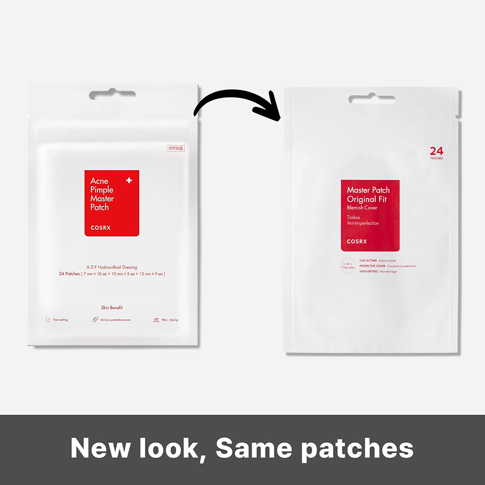 COSRX Master Patch Original Fit, 24 buc - plasturi formulati cu hidrocoloid, care contribuie la absorbirea sebumului si impuritatilor si la mentinerea unei bariere protectoare pentru zona cu imperfectiuni
