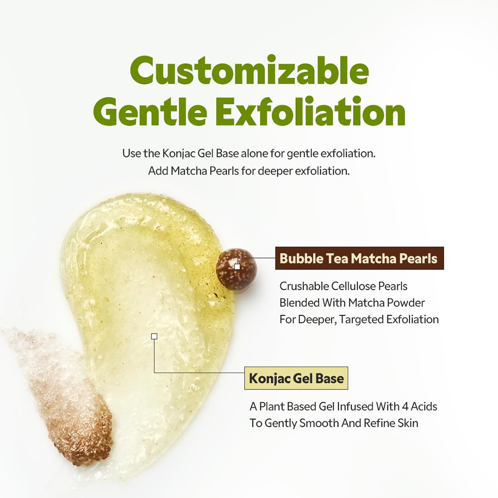 TIRTIR Matcha Bubble Tea Scrub, 95gr - exfoliant formulat cu acid salicilic si gluconolactona, care contribuie la exfolierea delicata si la ingrijirea zonelor cu exces de sebum sau aspect aspru