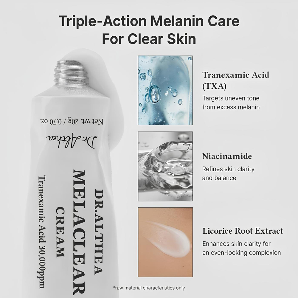 Dr. Althea Melaclear Cream 20 gr - Crema de fata formulata cu acid tranexamic 3% si niacinamida 3%, care contribuie la reducerea aspectului petelor pigmentare si la uniformizarea nuantei pielii
