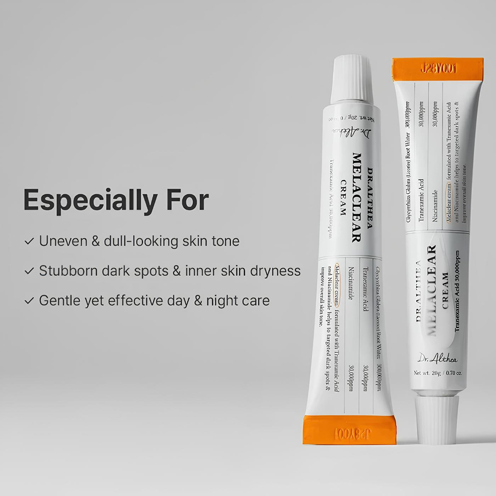 Dr. Althea Melaclear Cream 20 gr - Crema de fata formulata cu acid tranexamic 3% si niacinamida 3%, care contribuie la reducerea aspectului petelor pigmentare si la uniformizarea nuantei pielii
