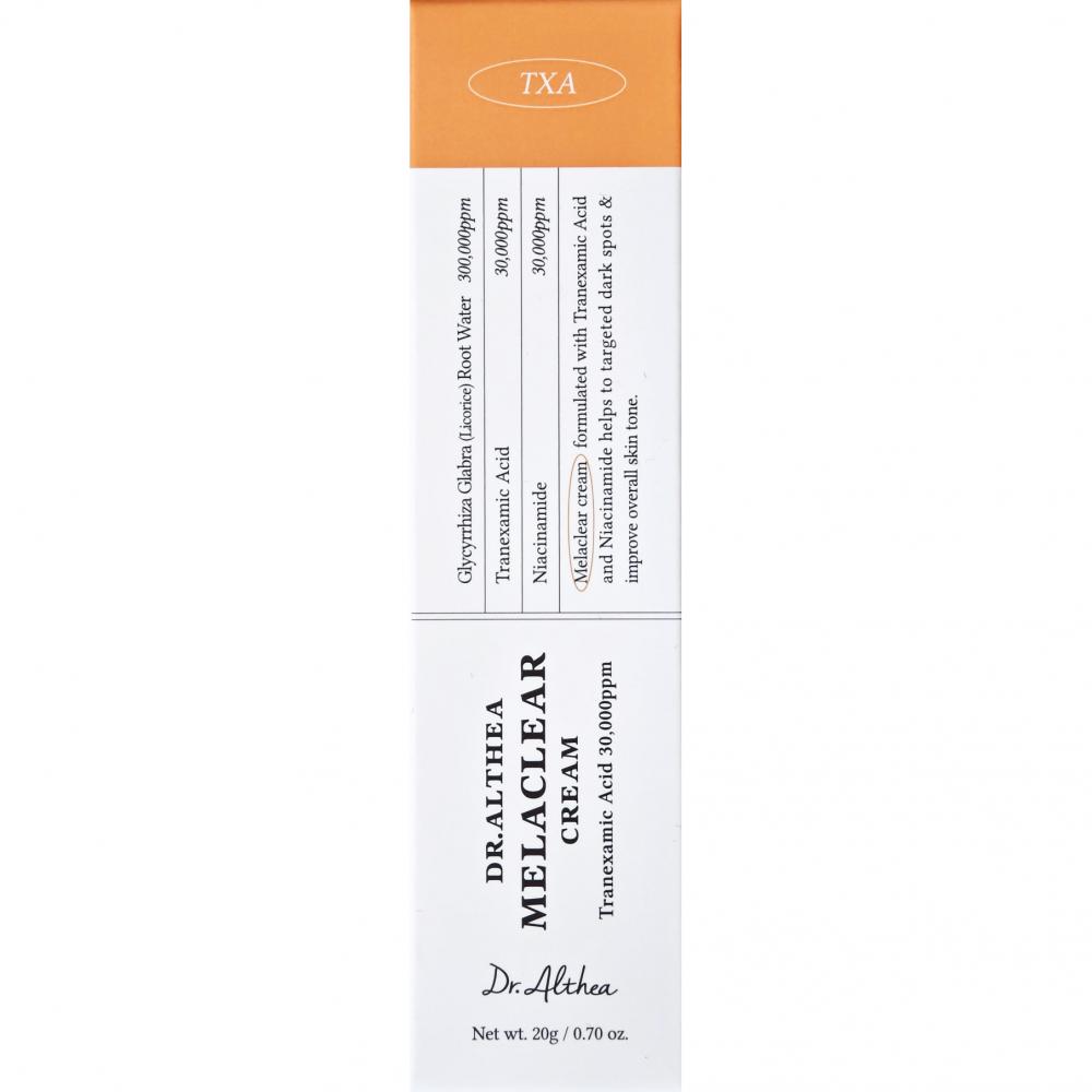 Dr. Althea Melaclear Cream 20 gr - Crema de fata formulata cu acid tranexamic 3% si niacinamida 3%, care contribuie la reducerea aspectului petelor pigmentare si la uniformizarea nuantei pielii