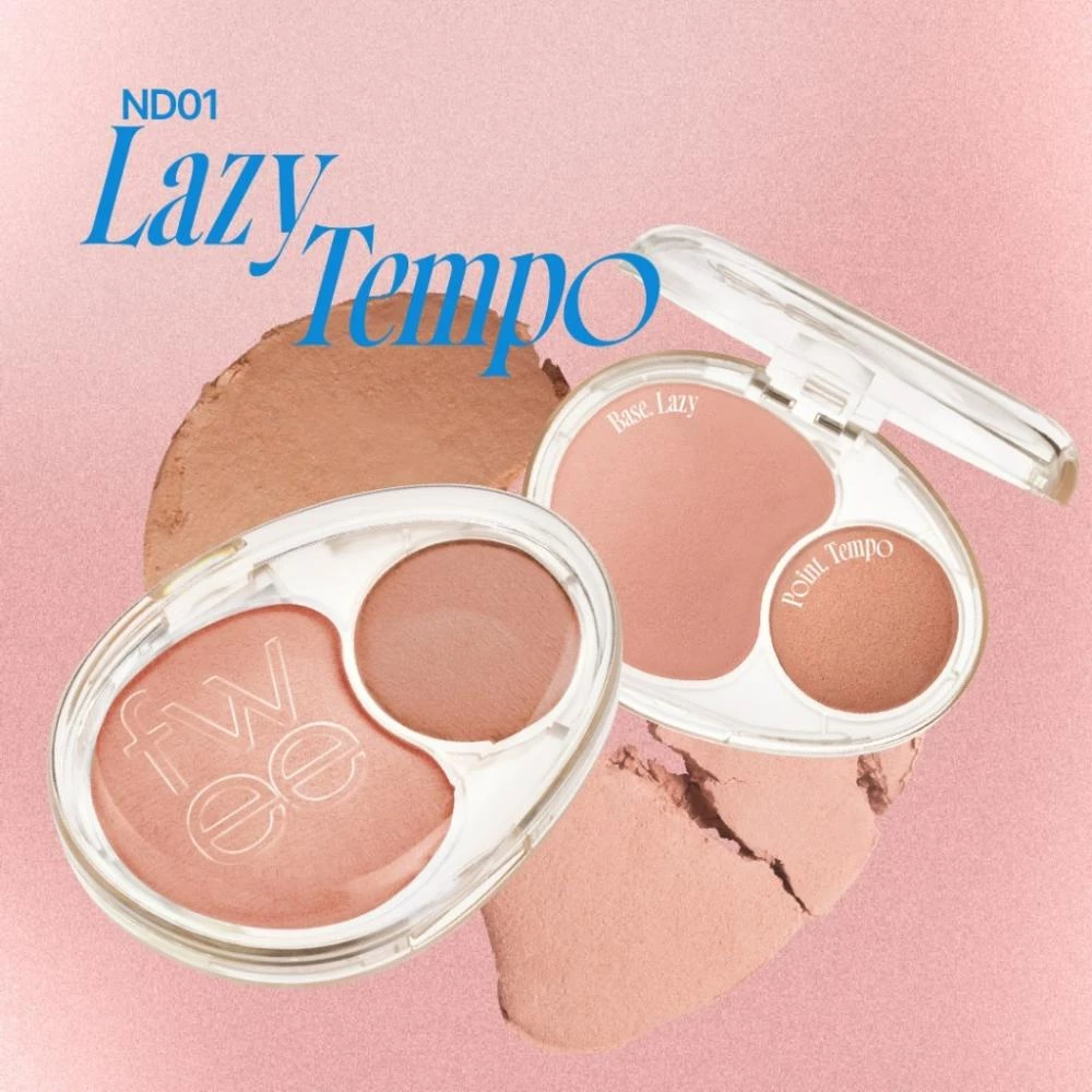 FWEE Mellow Dual Blusher Fard de Obraz ND01 Lazy Tempo - Blush 2 Nuante pentru Stralucire Naturala si Rezistenta Lunga Durata, 7.2 gr