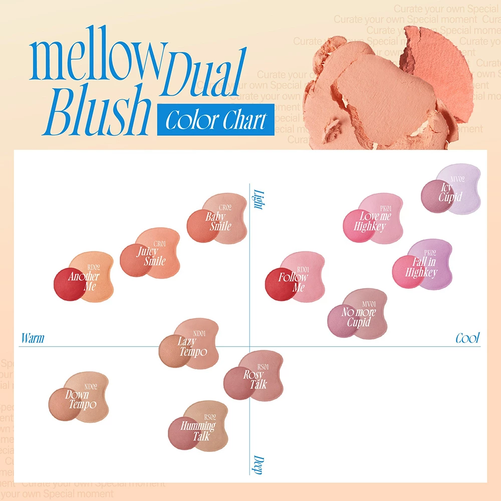 FWEE Mellow Dual Blusher Fard de Obraz ND01 Lazy Tempo - Blush 2 Nuante pentru Stralucire Naturala si Rezistenta Lunga Durata, 7.2 gr