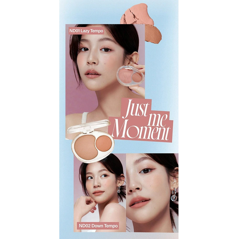 FWEE Mellow Dual Blusher Fard de obraz ND02 Down Tempo - Blush duo hidratant si rezistent, efect natural si luminos, 7.2 gr
