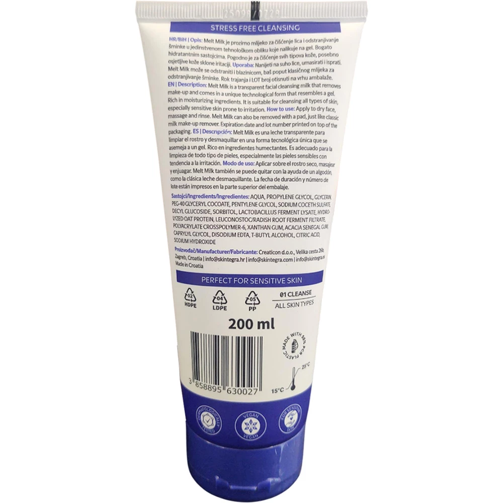 SKINTEGRA Melt Milk Transparent Gel Lapte de curatare - hidratare si calmare, 200 ml