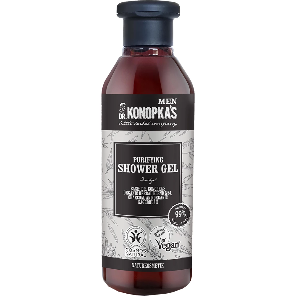 DR. KONOPKA'S LITTLE HERBAL COMPANY Men Shower Gel Gel de Dus Purificator Carbune si Salvie - Curatare Profunda si Revigoranta, 280 ml