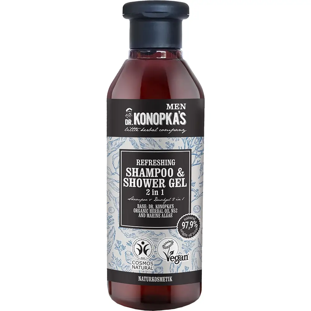 Dr. Konopka's Little Herbal Company Men Care Sampon si Gel de dus 2in1 Revigorant - Curatare si Hidratare Naturala cu Alge Marine, 280 ml