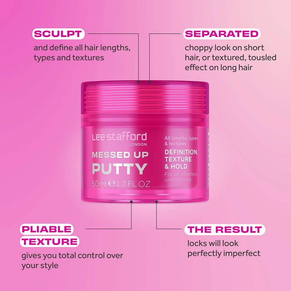 Lee Stafford Messed Up Crema Modelatoare Texturizanta - Fixare Flexibila si Textura Naturala, 50 ml